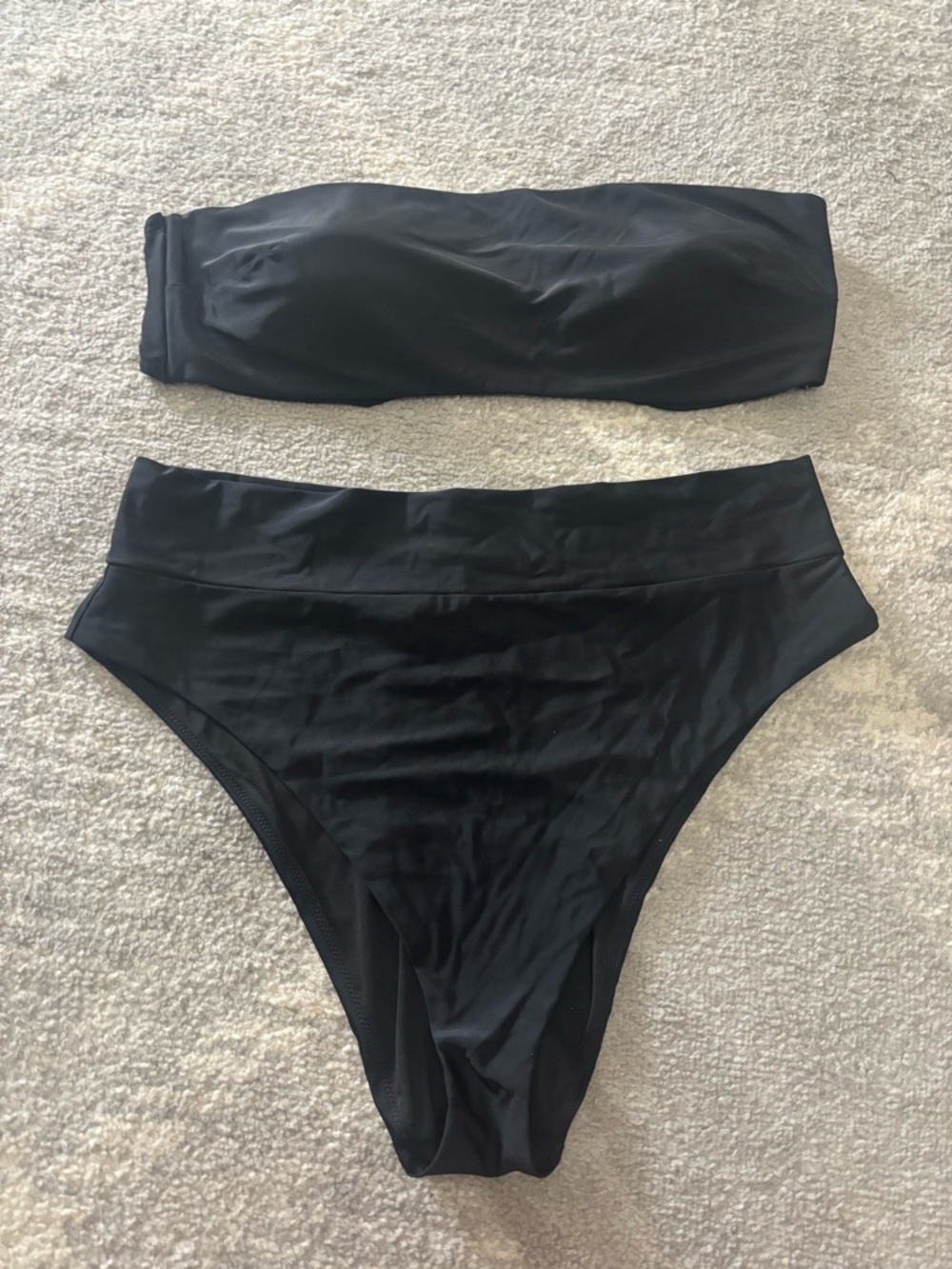 aerie Black Bandeau High-Waist Bikini Set